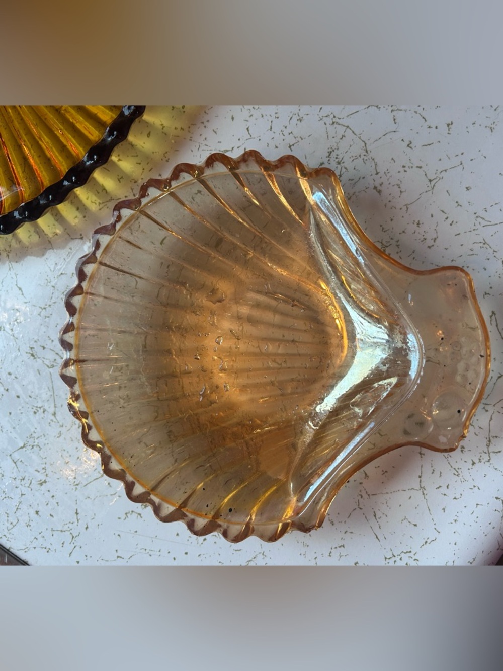 Amber Glass Shell Decorative Dish vintage